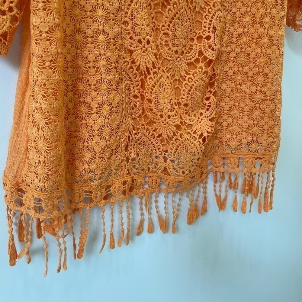 Azucar Ladies Woven Lace Short Sleeve Orange Top - Picture 2 of 6